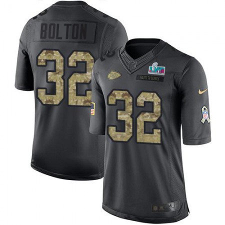 Nike Chiefs #32 Nick Bolton Black Super Bowl LVII Patch Men's Stitched NFL Limited 2016 Salute to Service Jersey