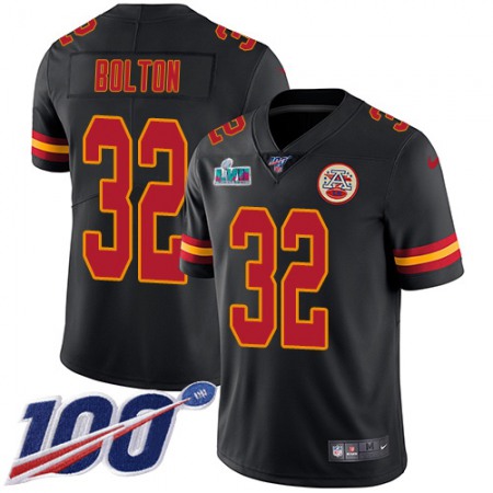 Nike Chiefs #32 Nick Bolton Black Super Bowl LVII Patch Men's Stitched NFL Limited Rush 100th Season Jersey