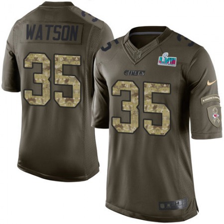 Nike Chiefs #35 Jaylen Watson Green Super Bowl LVII Patch Men's Stitched NFL Limited 2015 Salute to Service Jersey