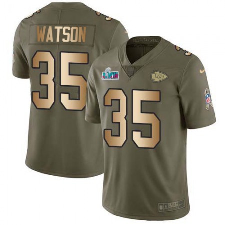 Nike Chiefs #35 Jaylen Watson Olive/Gold Super Bowl LVII Patch Men's Stitched NFL Limited 2017 Salute To Service Jersey