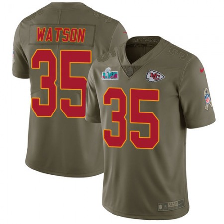 Nike Chiefs #35 Jaylen Watson Olive Super Bowl LVII Patch Men's Stitched NFL Limited 2017 Salute to Service Jersey