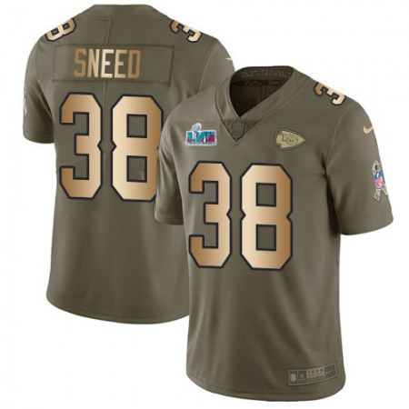 Nike Chiefs #38 L'Jarius Sneed Olive/Gold Super Bowl LVII Patch Men's Stitched NFL Limited 2017 Salute To Service Jersey