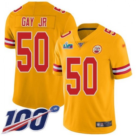 Nike Chiefs #50 Willie Gay Jr. Gold Super Bowl LVII Patch Men's Stitched NFL Limited Inverted Legend 100th Season Jersey