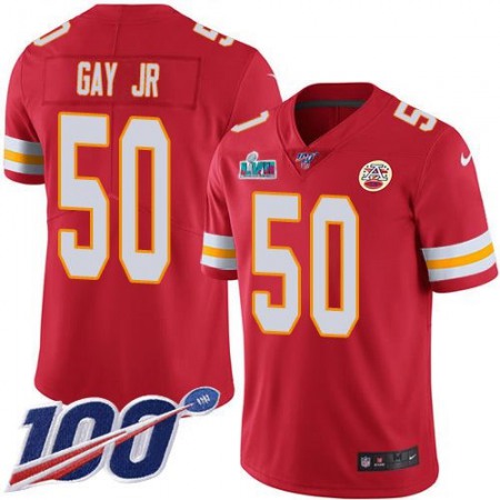 Nike Chiefs #50 Willie Gay Jr. Red Team Color Super Bowl LVII Patch Men's Stitched NFL 100th Season Vapor Limited Jersey