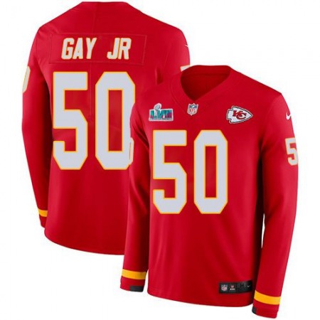 Nike Chiefs #50 Willie Gay Jr. Red Team Color Super Bowl LVII Patch Men's Stitched NFL Limited Therma Long Sleeve Jersey