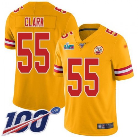 Nike Chiefs #55 Frank Clark Gold Super Bowl LVII Patch Men's Stitched NFL Limited Inverted Legend 100th Season Jersey