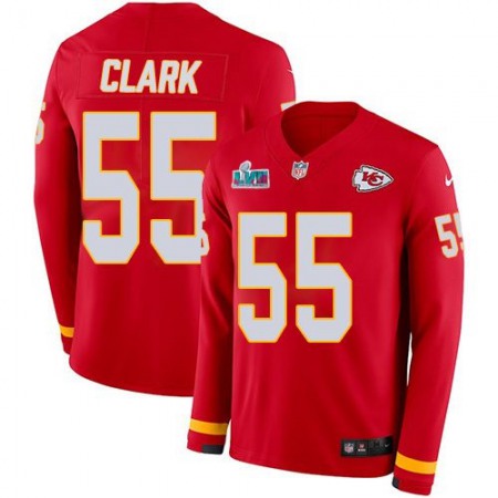Nike Chiefs #55 Frank Clark Red Team Color Super Bowl LVII Patch Men's Stitched NFL Limited Therma Long Sleeve Jersey
