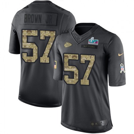 Nike Chiefs #57 Orlando Brown Jr. Black Super Bowl LVII Patch Men's Stitched NFL Limited 2016 Salute to Service Jersey