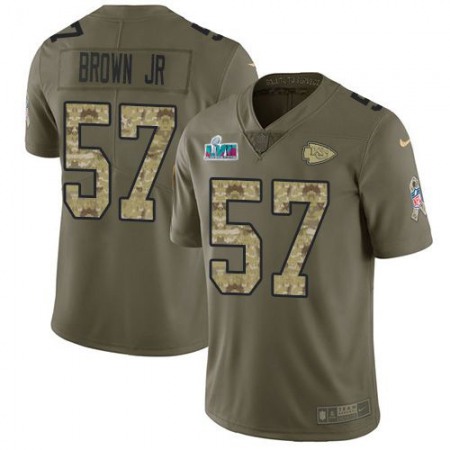 Nike Chiefs #57 Orlando Brown Jr. Olive/Camo Super Bowl LVII Patch Men's Stitched NFL Limited 2017 Salute To Service Jersey