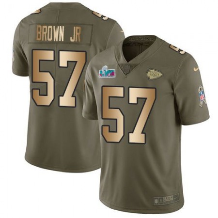 Nike Chiefs #57 Orlando Brown Jr. Olive/Gold Super Bowl LVII Patch Men's Stitched NFL Limited 2017 Salute To Service Jersey