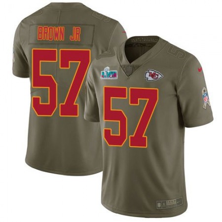 Nike Chiefs #57 Orlando Brown Jr. Olive Super Bowl LVII Patch Men's Stitched NFL Limited 2017 Salute To Service Jersey