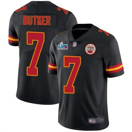 Nike Chiefs #7 Harrison Butker Black Super Bowl LVII Patch Men's Stitched NFL Limited Rush Jersey