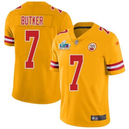 Nike Chiefs #7 Harrison Butker Gold Super Bowl LVII Patch Men's Stitched NFL Limited Inverted Legend Jersey