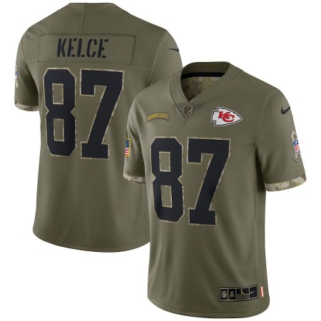 Kansas City Chiefs #87 Travis Kelce Nike Men's 2022 Salute To Service Limited Jersey - Olive