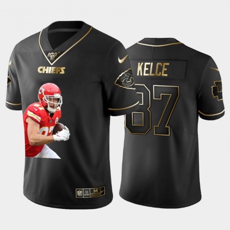 Kansas City Chiefs #87 Travis Kelce Nike Team Hero 1 Vapor Limited NFL 100 Jersey Black Golden