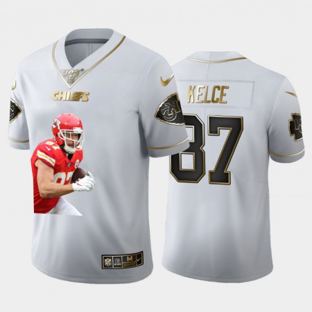 Kansas City Chiefs #87 Travis Kelce Nike Team Hero 1 Vapor Limited NFL 100 Jersey White Golden