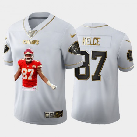 Kansas City Chiefs #87 Travis Kelce Nike Team Hero 2 Vapor Limited NFL 100 Jersey White Golden