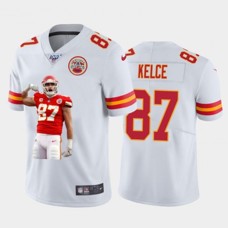 Kansas City Chiefs #87 Travis Kelce Nike Team Hero 3 Vapor Limited NFL 100 Jersey White Golden