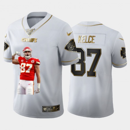 Kansas City Chiefs #87 Travis Kelce Nike Team Hero 3 Vapor Limited NFL 100 Jersey White Golden