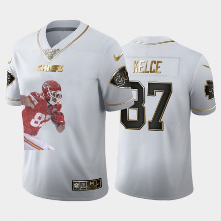 Kansas City Chiefs #87 Travis Kelce Nike Team Hero 5 Vapor Limited NFL 100 Jersey White Golden
