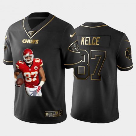 Kansas City Chiefs #87 Travis Kelce Nike Team Hero 6 Vapor Limited NFL 100 Jersey Black Golden