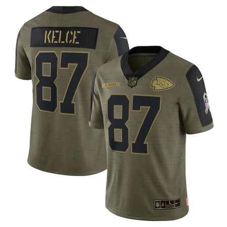 Kansas City Chiefs #87 Travis Kelce Olive Nike 2021 Salute To Service Limited Player Jersey