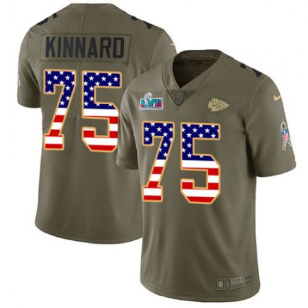 Nike Chiefs #75 Darian Kinnard Olive/USA Flag Super Bowl LVII Patch Men's Stitched NFL Limited 2017 Salute To Service Jersey