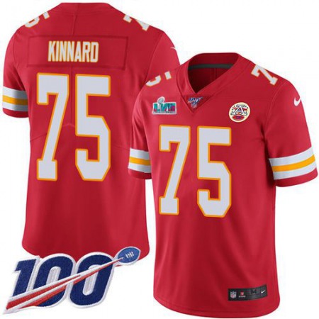Nike Chiefs #75 Darian Kinnard Red Team Color Super Bowl LVII Patch Men's Stitched NFL 100th Season Vapor Limited Jersey