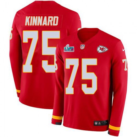 Nike Chiefs #75 Darian Kinnard Red Team Color Super Bowl LVII Patch Men's Stitched NFL Limited Therma Long Sleeve Jersey