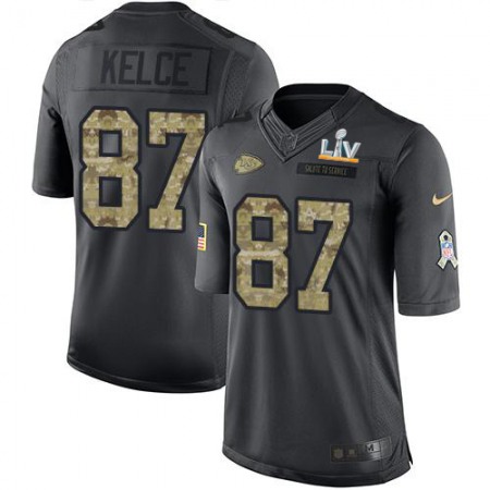 Nike Chiefs #87 Travis Kelce Black Men's Super Bowl LV Bound Stitched NFL Limited 2016 Salute to Service Jersey