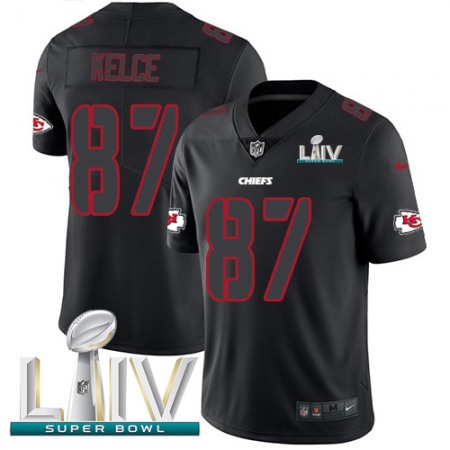 Nike Chiefs #87 Travis Kelce Black Super Bowl LIV 2020 Men's Stitched NFL Limited Rush Impact Jersey