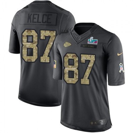 Nike Chiefs #87 Travis Kelce Black Super Bowl LVII Patch Men's Stitched NFL Limited 2016 Salute to Service Jersey