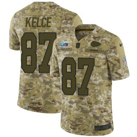 Nike Chiefs #87 Travis Kelce Camo Super Bowl LVII Patch Men's Stitched NFL Limited 2018 Salute To Service Jersey