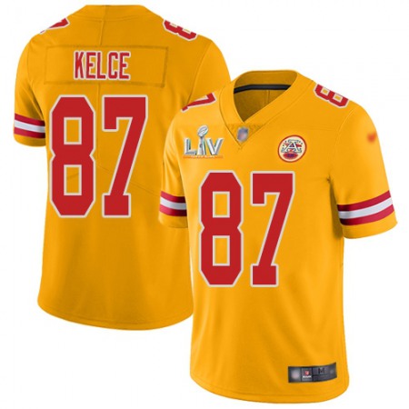 Nike Chiefs #87 Travis Kelce Gold Men's Super Bowl LV Bound Stitched NFL Limited Inverted Legend Jersey