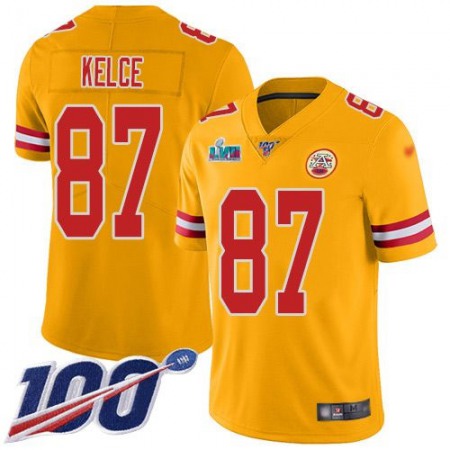 Nike Chiefs #87 Travis Kelce Gold Super Bowl LVII Patch Men's Stitched NFL Limited Inverted Legend 100th Season Jersey