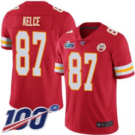Nike Chiefs #87 Travis Kelce Red Team Color Super Bowl LVII Patch Men's Stitched NFL 100th Season Vapor Limited Jersey