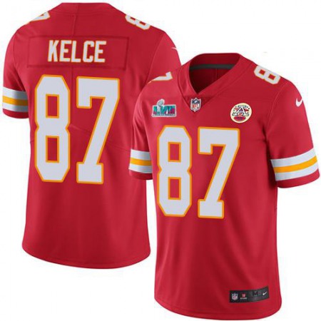 Nike Chiefs #87 Travis Kelce Red Team Color Super Bowl LVII Patch Men's Stitched NFL Vapor Untouchable Limited Jersey