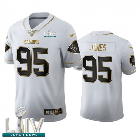 Kansas City Chiefs #95 Chris Jones Men's Nike White Golden Super Bowl LIV 2020 Edition Vapor Limited NFL 100 Jersey