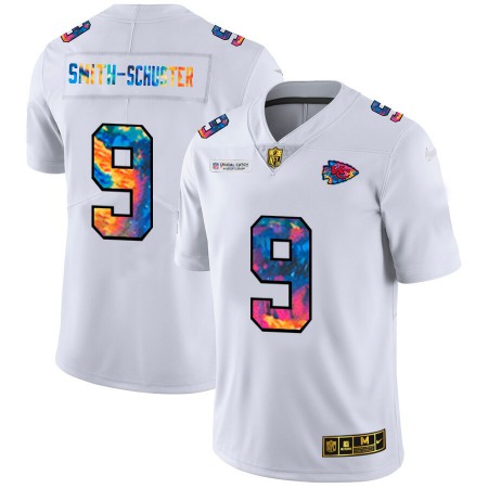 Kansas City Chiefs #9 JuJu Smith-Schuster Men's White Nike Multi-Color 2020 NFL Crucial Catch Limited NFL Jersey
