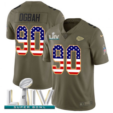 Nike Chiefs #90 Emmanuel Ogbah Olive/USA Flag Super Bowl LIV 2020 Men's Stitched NFL Limited 2017 Salute To Service Jersey