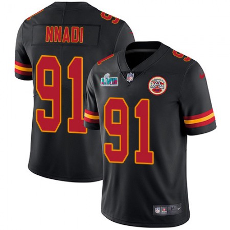 Nike Chiefs #91 Derrick Nnadi Black Super Bowl LVII Patch Men's Stitched NFL Limited Rush Jersey