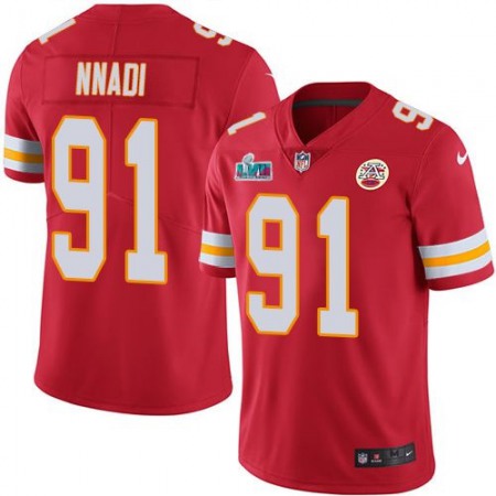 Nike Chiefs #91 Derrick Nnadi Red Team Color Super Bowl LVII Patch Men's Stitched NFL Vapor Untouchable Limited Jersey