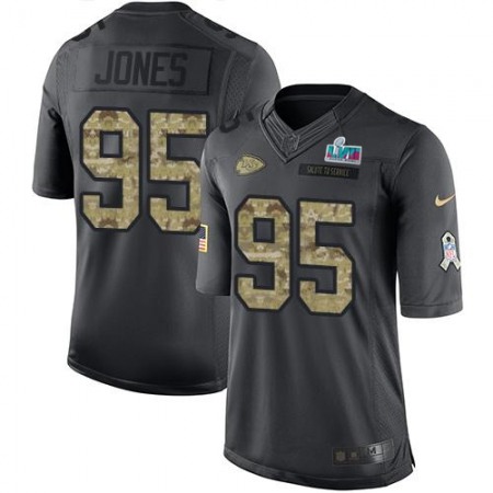 Nike Chiefs #95 Chris Jones Black Super Bowl LVII Patch Men's Stitched NFL Limited 2016 Salute to Service Jersey