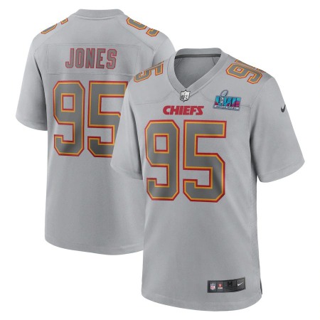 Nike Chiefs #95 Chris Jones Men's Super Bowl LVII Patch Atmosphere Fashion Game Jersey - Gray