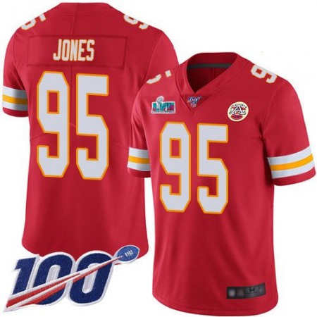 Nike Chiefs #95 Chris Jones Red Team Color Super Bowl LVII Patch Men's Stitched NFL 100th Season Vapor Limited Jersey