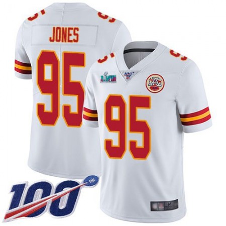 Nike Chiefs #95 Chris Jones White Super Bowl LVII Patch Men's Stitched NFL 100th Season Vapor Limited Jersey