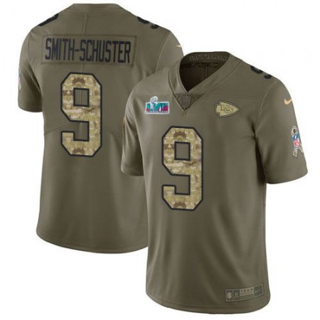 Nike Chiefs #9 JuJu Smith-Schuster Olive/Camo Super Bowl LVII Patch Men's Stitched NFL Limited 2017 Salute To Service Jersey