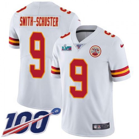 Nike Chiefs #9 JuJu Smith-Schuster White Super Bowl LVII Patch Men's Stitched NFL 100th Season Vapor Limited Jersey