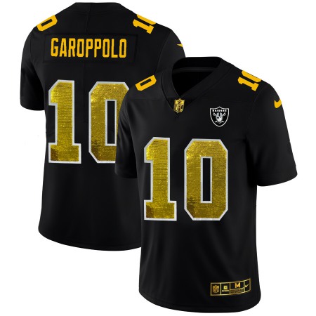 Las Vegas Raiders #10 Jimmy Garoppolo Men's Black Nike Golden Sequin Vapor Limited NFL Jersey