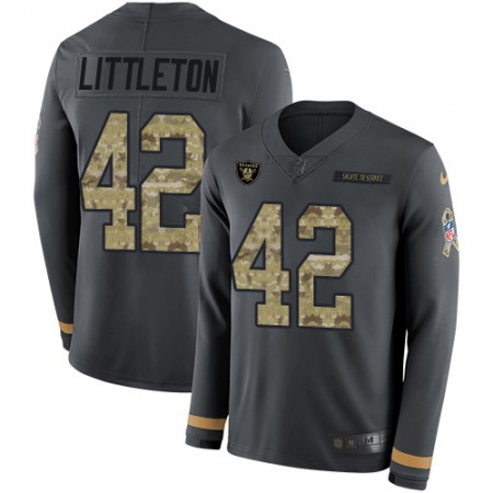 Nike Raiders #42 Cory Littleton Anthracite Salute to Service Men's Stitched NFL Limited Therma Long Sleeve Jersey